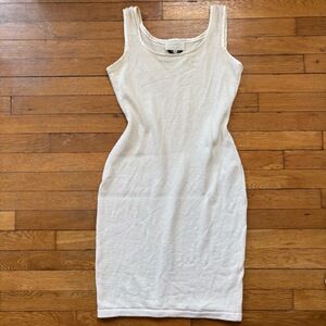 Caché Old Money Summer Beige Sleeveless Knit Bodycon Dress Medium